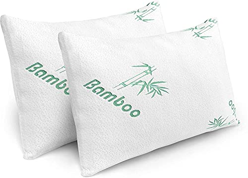 Grover Essentials Bamboo Pillow - 2 Pack Shredded Memory Foam Bed Pillow with Super Soft Removable Washable Bamboo Cover Case